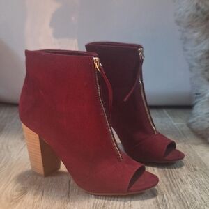 London Rag Suede-like Elegant Red Peep-Toe Ankle Boots Sz 8